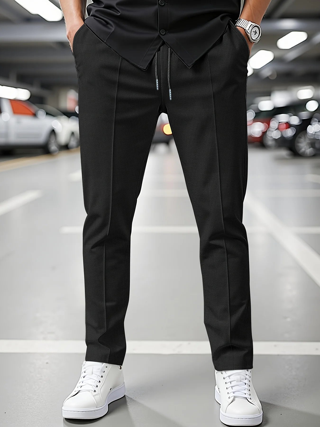 Men'S Summer Casual Loose Fit Pants Breathable Elastic Waist with Drawstring Mid-Rise Stylish and Trendy Everyday Comfort Pants