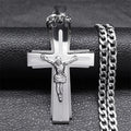 Jesus Cross Necklace Women Stainless Steel Chain for Men Silver Color Crucifix Religious Necklaces Jewelry Cruz collar N2343S05