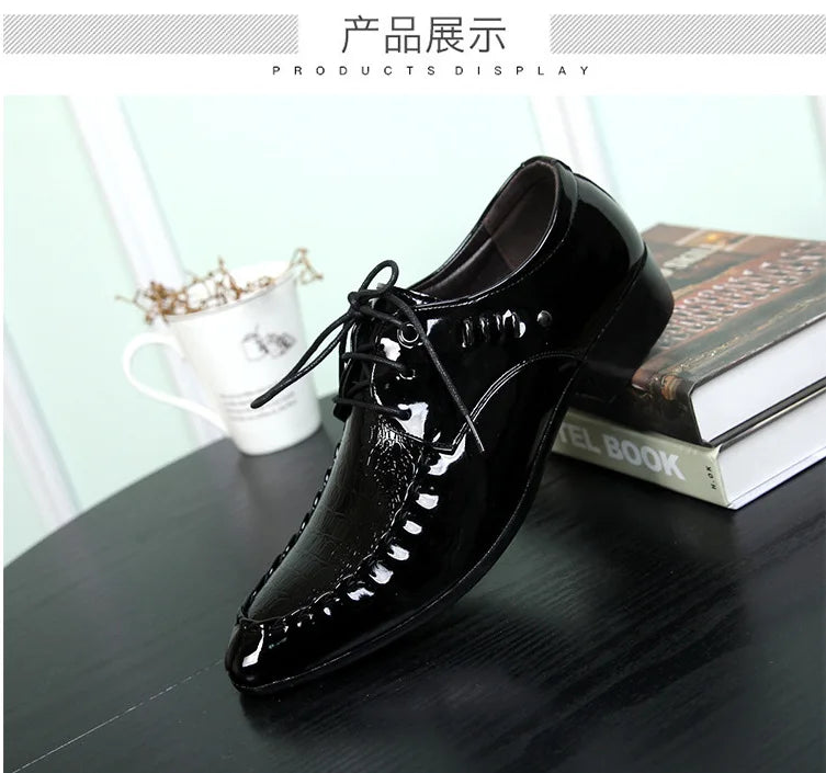 Men's  Dress Leather Shoes Lace-Up Wedding Party Shoes Mens Business Office Oxfords Flats Plus Size Men Fashion