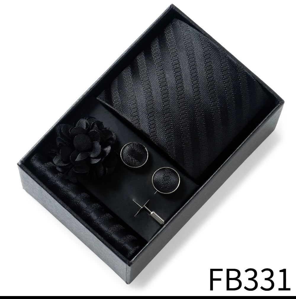 Luxury and Fashionable Men's Tie Gift Box Includes Tie, Handkerchief, Cufflinks, Tie Clip, Brooch