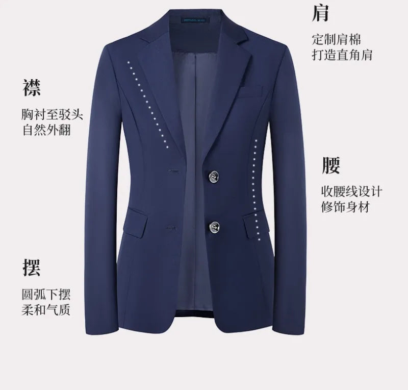 Men's Formal Business Suit Set Black Grey Blue Blazer Pants 2 Piece Work Wear For Office Sales Property 4S Store Staff