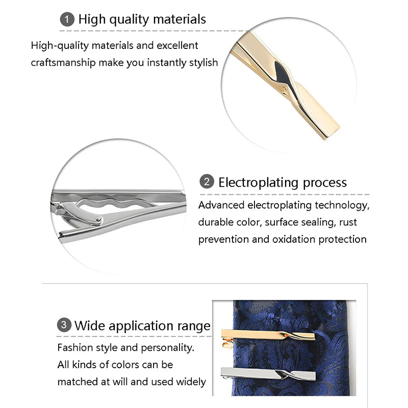 Fashion 1Pc Tie Clip for Men Copper Simple Bar Clasp Practical Mens Classic Tie Clips Clamp Pin Jewelry Necktie Wedding Gift