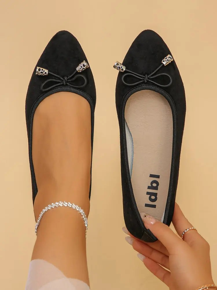Women's Elegant Pointed Toe Ballet Flats with Bowknot Decor Slip-On Dress Shoes for Office Wedding Party Daily Casual Footwear