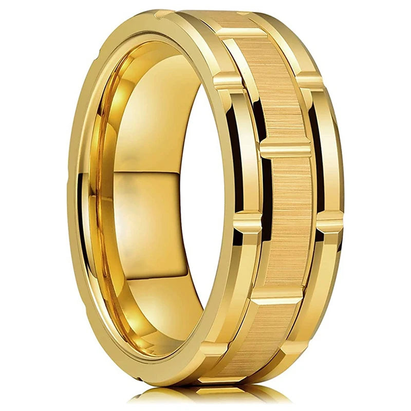 8mm Trendy Stainless Steel Rings For Men Jewelry Party Gift Fashion Black Carbon Fiber Golden Heart Rate Line Men Rings