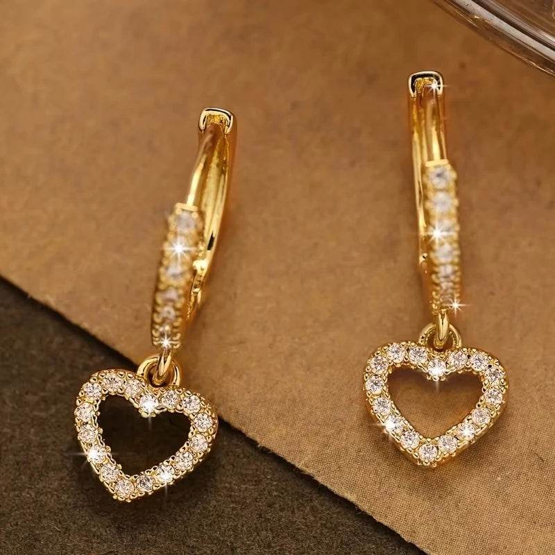 Europe and The United States Fashion Trend Love Drop Earrings Ladies Luxury Shining Inlaid Zirconia Wedding Jewelry
