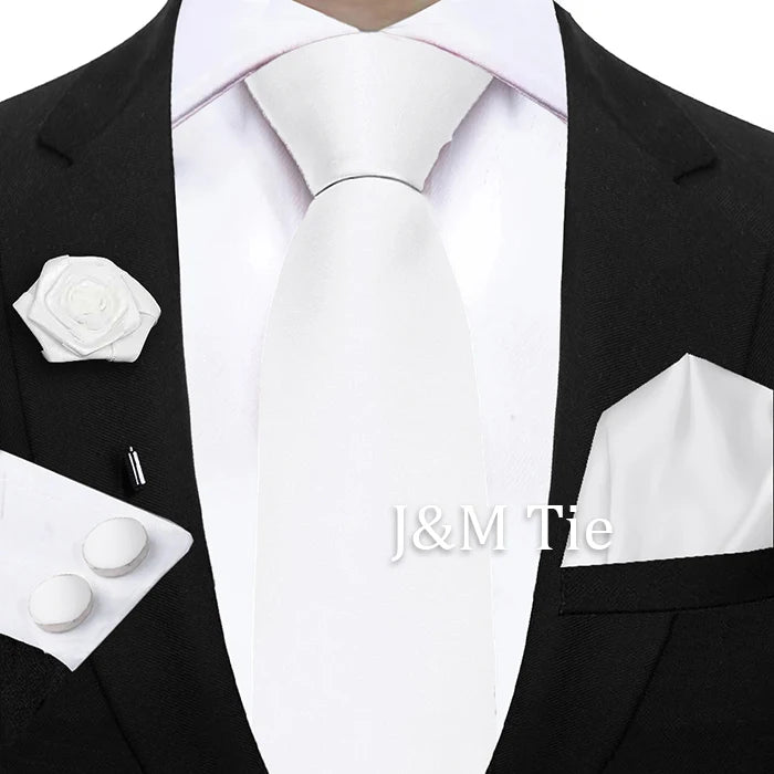 Mens Ties Solid NeckTie Pocket Square Brooch Set Men's Wedding Pink Blue Purple Tie Suit Accessories Fit Group Holiday Party