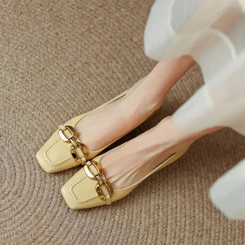 White Shoes For Women 2025 Yellow Ladies Summer Footwear Low Heel Elegant Luxury Leather Casual Black Office 39 Dress Trend A E