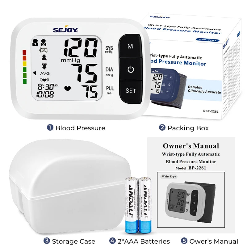 Sejoy Digital Wrist Blood Pressure Monitor,Finger Pulse Oximeter OLED Blood Oxygen Saturation,Heart Rate Meter BP Monitor