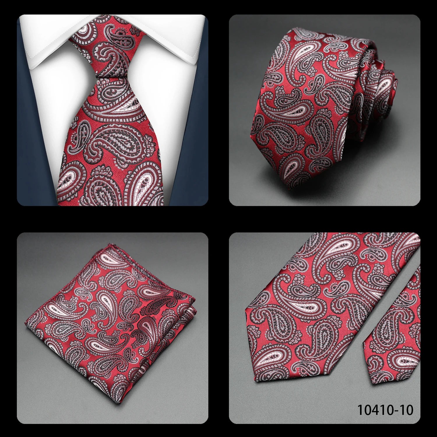 Mens Gift Tie Set Exquisite Red Jacquard Wine Burgundy Paisley Wedding Tie For Men Fashion Design Quality Hanky Dropshipping