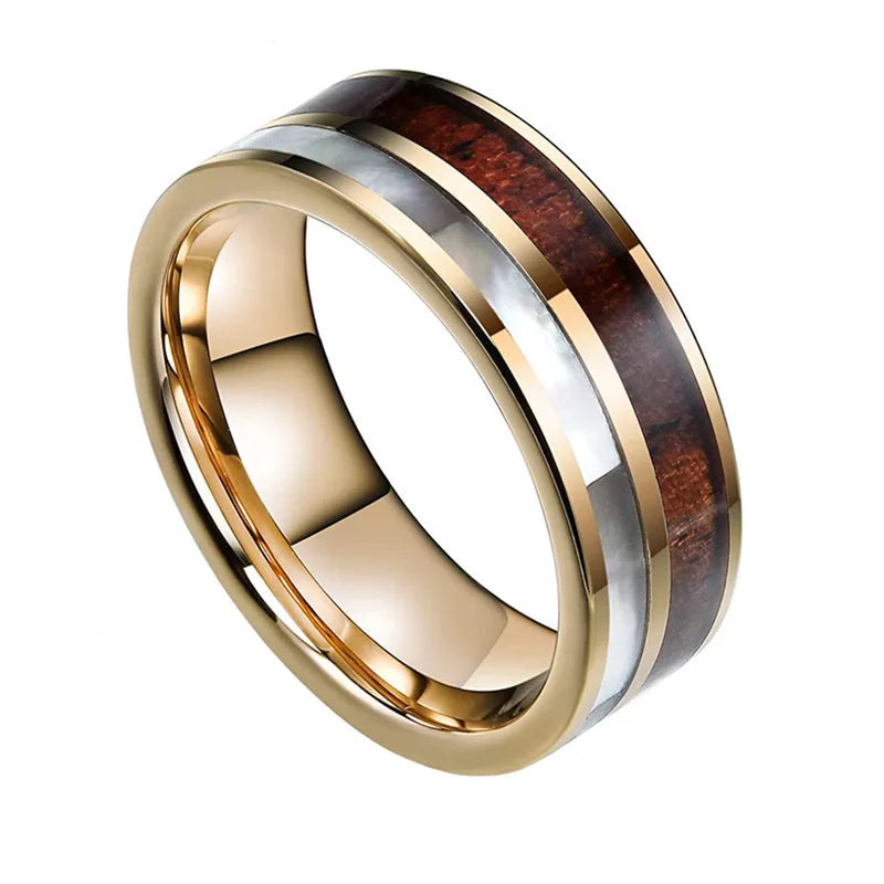 8mm Trendy Stainless Steel Rings For Men Jewelry Party Gift Fashion Black Carbon Fiber Golden Heart Rate Line Men Rings