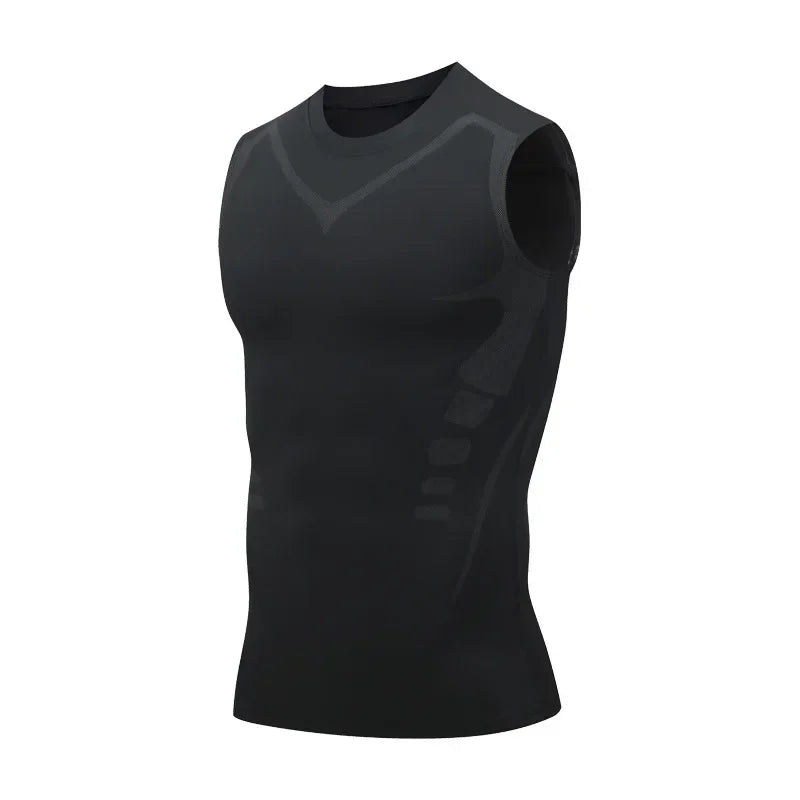Men's Compression Shirt Tummy Control Muscle Support Quick-Dry Ice Silk Workout Vest Slimming Body Shaper Tank Top Gym Running