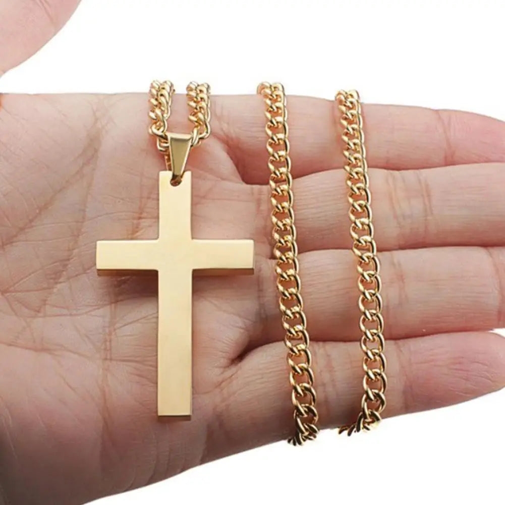 Christian Titanium Steel Cross Nacklace For Men Women Single Cross Pendant Necklace Women Men Link Chain Charm Necklace Jewelry