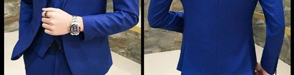 Men's Three-Piece Suit Set Business Formal Tailored Wedding Groomsmen Dress Spring Fashion Urban Polyester Blend Standard Fit