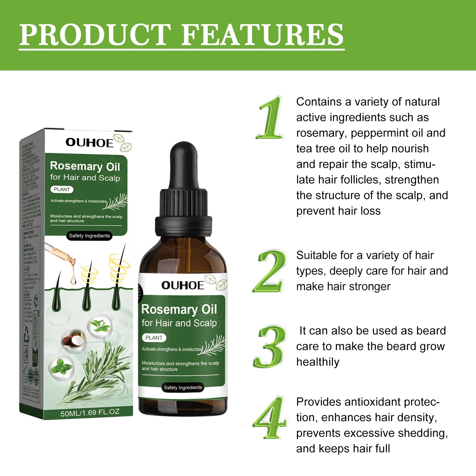 Rosemary Oil Hair Scalp Essential For Improve Hair Loss Repairing Damaged Hair Root Scalp Massage Serum Smoothing Conditioner