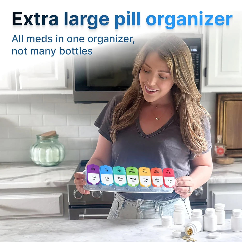 Extra Large Weekly Pill Organizer 2 Times A Day, Pill Box 7 Day Am Pm to Hold Daily Medicine Vitamin and Supplements for Elders