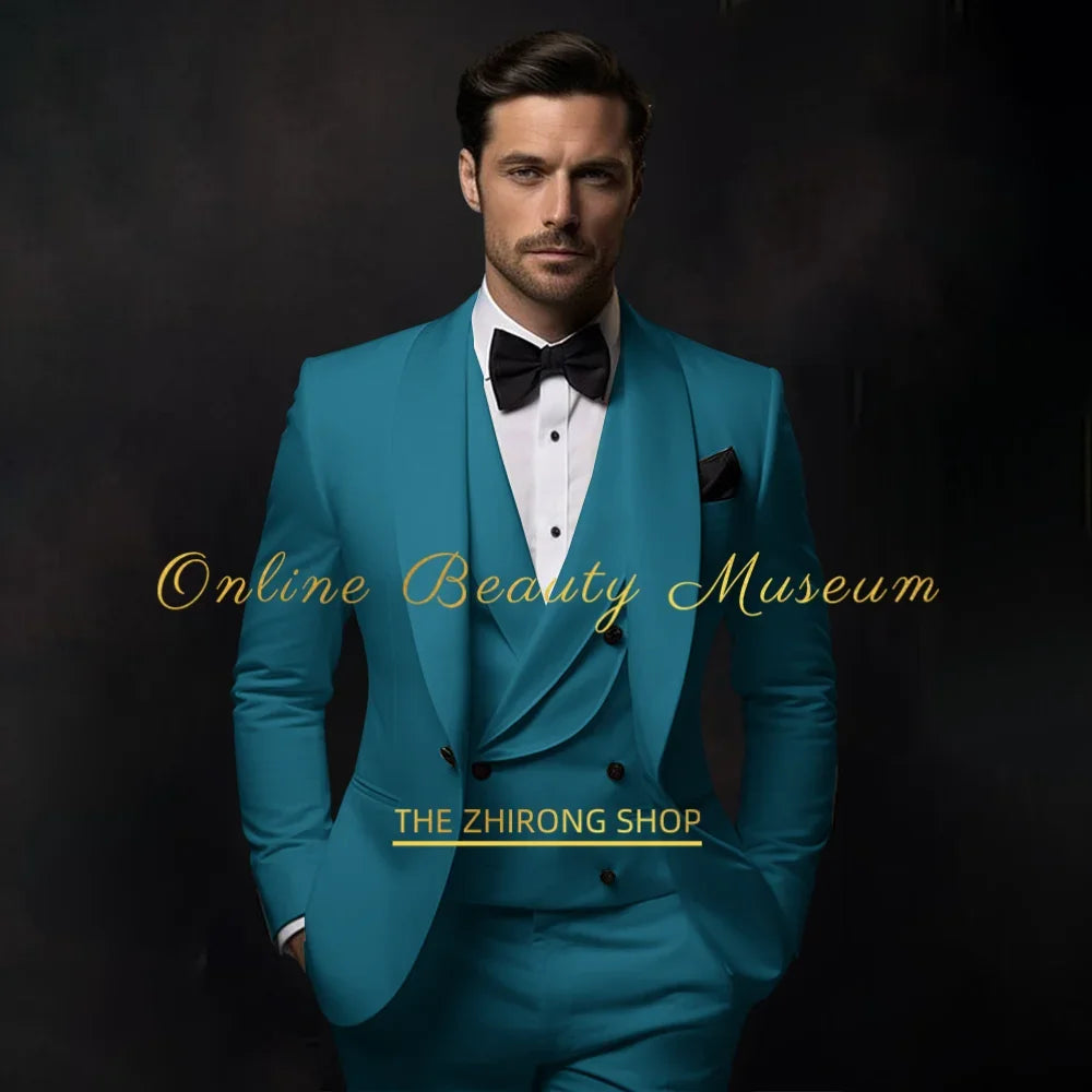 Elegant Ivory Tuxedo Suit for Men 3 piece set Jacket Vest Pants Classic Attire for Wedding Dating Host Prom Ball Party Dress