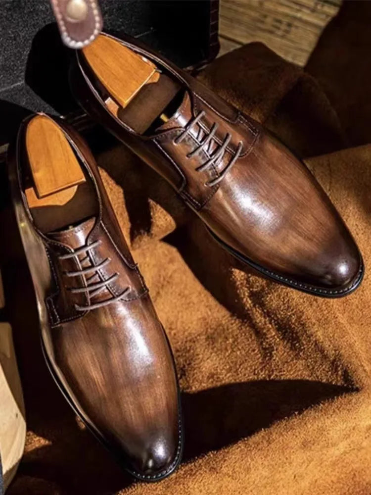 Leather Shoes for Men Luxury Business Men's Shoes High Quality Casual Oxford Dress Shoes Male Lace-Up Office Wedding Formal Shoe