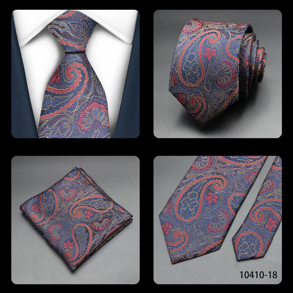 Mens Gift Tie Set Exquisite Red Jacquard Wine Burgundy Paisley Wedding Tie For Men Fashion Design Quality Hanky Dropshipping