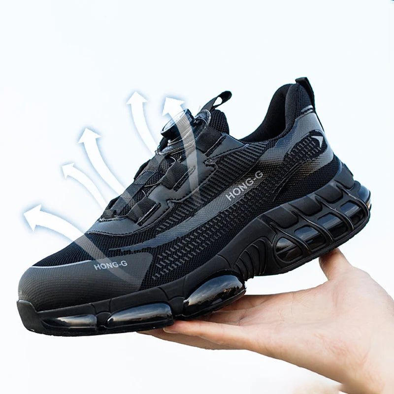 Men's Work Shoes  Rotary Buckle Work Sneakers Protective Shoes Safety Industrial Puncture-Proof Anti-Smash Steel Toe Shoes