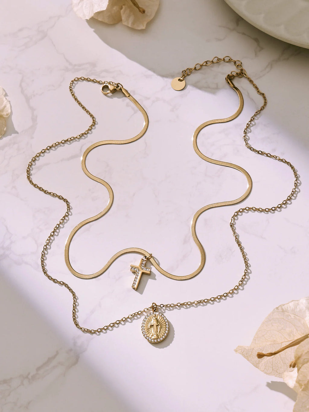 Liora Chic Cubic Zirconia Cross Pendant Necklaces For Women Double Chain Stainless Steel Mujer Choker Fashion Party Jewelry
