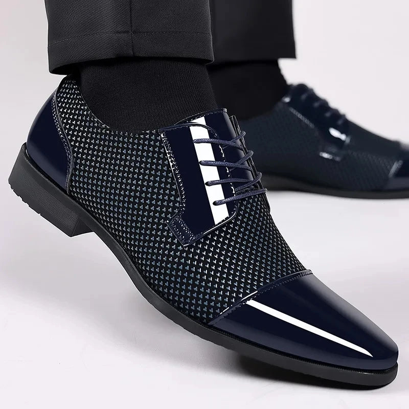 Luxury Men's Dress Shoes PU Leather Shoes Lace Up Office Black Oxfords Flats Wedding Party Shoe Business Pointed Toe Men Shoes