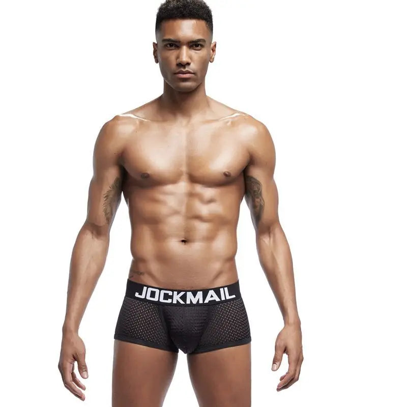 JOCKMAIL Men Underwear Boxes Mesh Quick Drying Ice Silk Breathable Youth Fashion Calzoncillos Sexy Am Gosteren Killer Sansursuz
