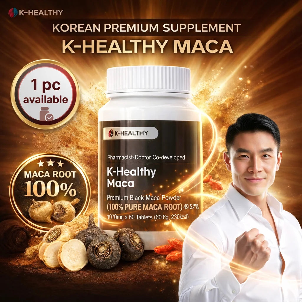 K-Healthy Black Maca Root 100% 1010mg 60 Tablets Plastic Bottle Natural Energy Management Food for Stamina Fertility Supplement