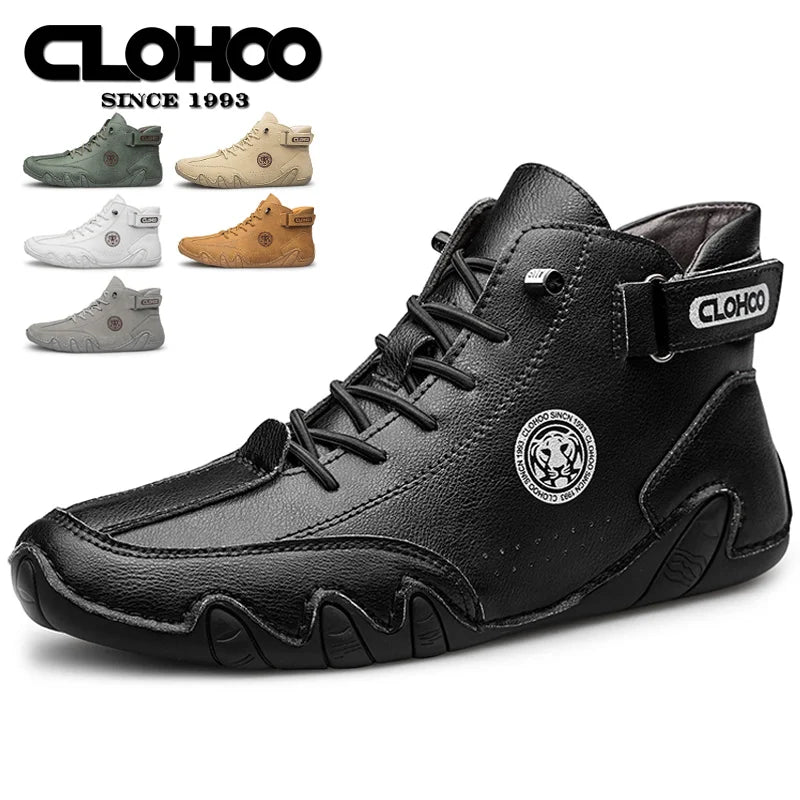 CLOHOO Men's PU Leather Lace Up Sneakers Black Casual Walking Shoes Lightweight Comfortable Breathable Brown Shoes for Men