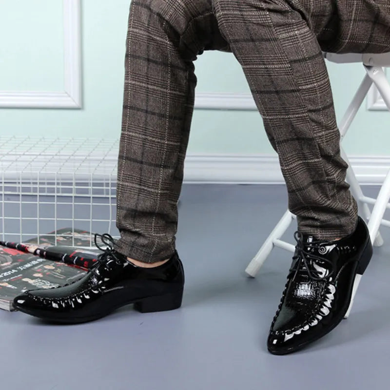 Men's  Dress Leather Shoes Lace-Up Wedding Party Shoes Mens Business Office Oxfords Flats Plus Size Men Fashion
