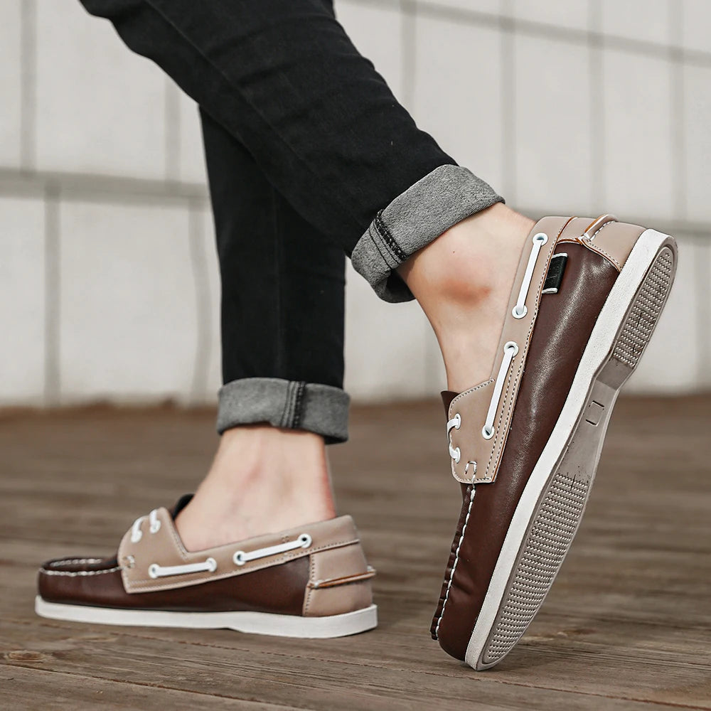 Men's Trendy Apron Toe Loafer Shoes, Slip On Comfy Non Slip For Outdoor Walking Traveling, Spring And Summer