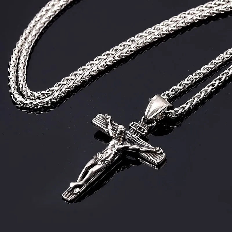 Religious Jesus Cross Necklace for Men Fashion Gold Color Cross Pendent with Chain Necklace Jewelry Gifts for Men Wholesale
