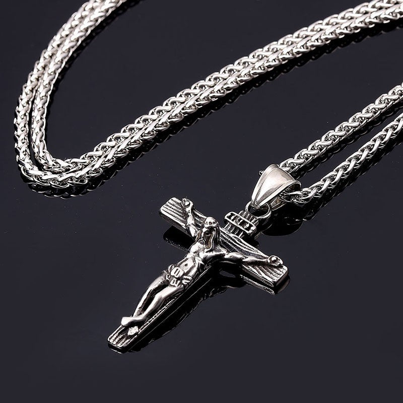 Religious Jesus Cross Necklace for Men Fashion Gold Color Cross Pendent with Chain Necklace Jewelry Gifts for Men Wholesale