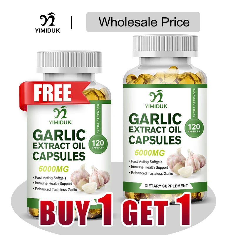 Buy 1 Get 1 Free! Garlic Extract Oil Capsules, Support Immune Boost, Heart Health & Detox, Aids Digestion & Circulation, Non-GMO