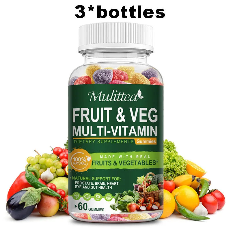Mulittea Natural Vegetable & Fruit Gummies Anti-Constipation Detox Daily Fruit Help Digestion Multiple Vitamins Supplement