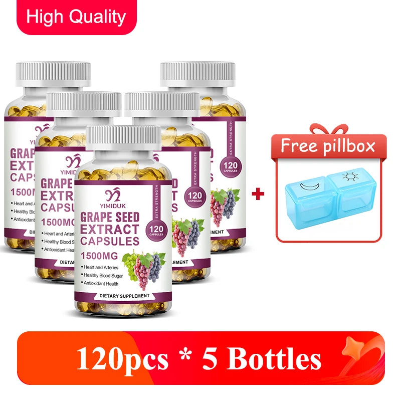 Premium Grape Seed Extract Supplement, with Vitamin C, Support Skin Elasticity, Improves Circulation, Promotes Brain Health