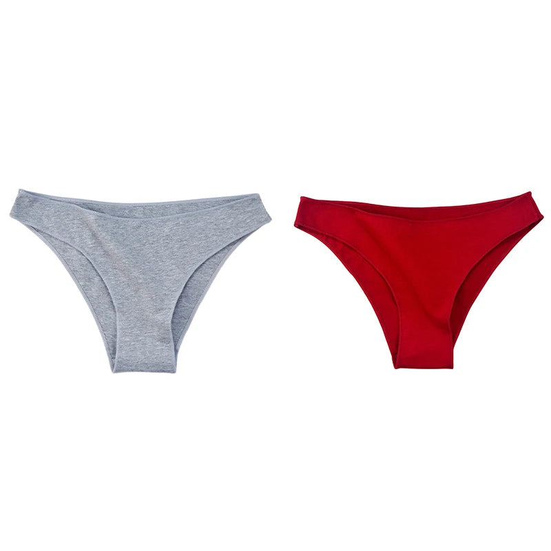 2Pcs Women Cotton Panties Comfortable Underwear Solid Low Waist Briefs Female Underpants Elasticity Breathable Lingerie M-XL