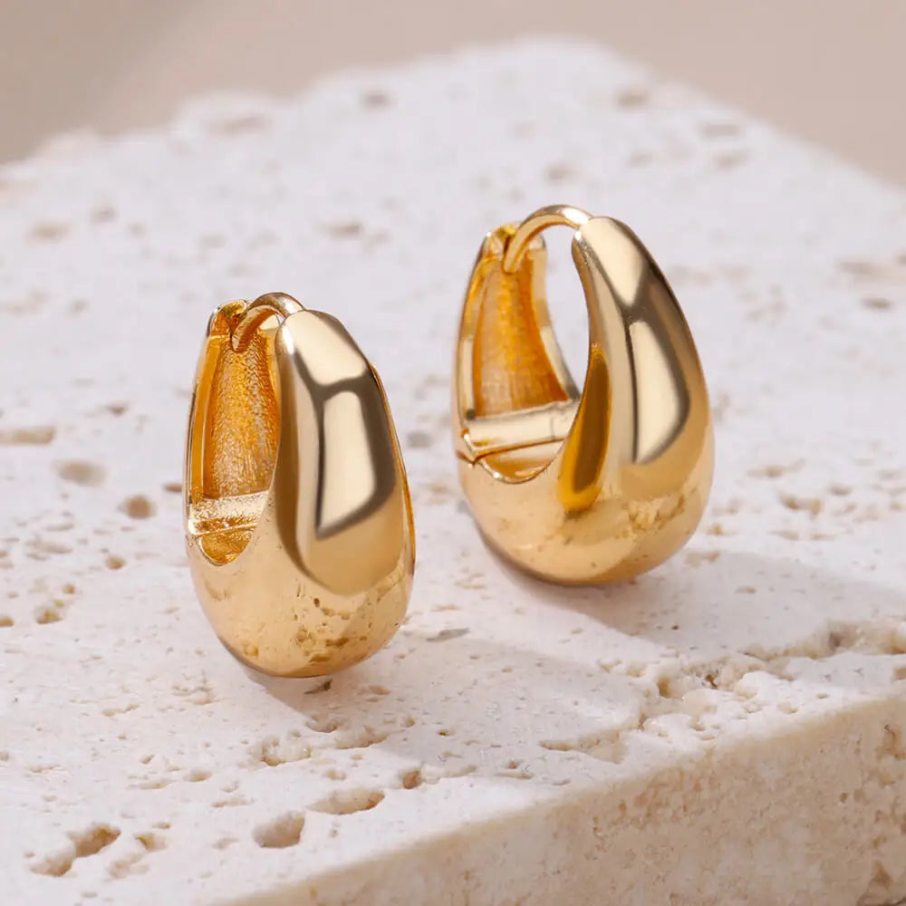 Cubic Zirconia Hoop Earrings For Women Luxury Crystal Zircon Gold Color Stainless Steel Earring Jewelry Wedding Party Gift