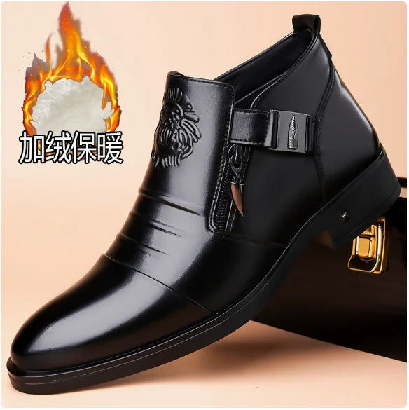 Men's Shoes Trendy Men Boots Luxury High Quality Leather Embossing Men's Boots Zip Male Leather Shoes Hard-Wearing Work Footwear