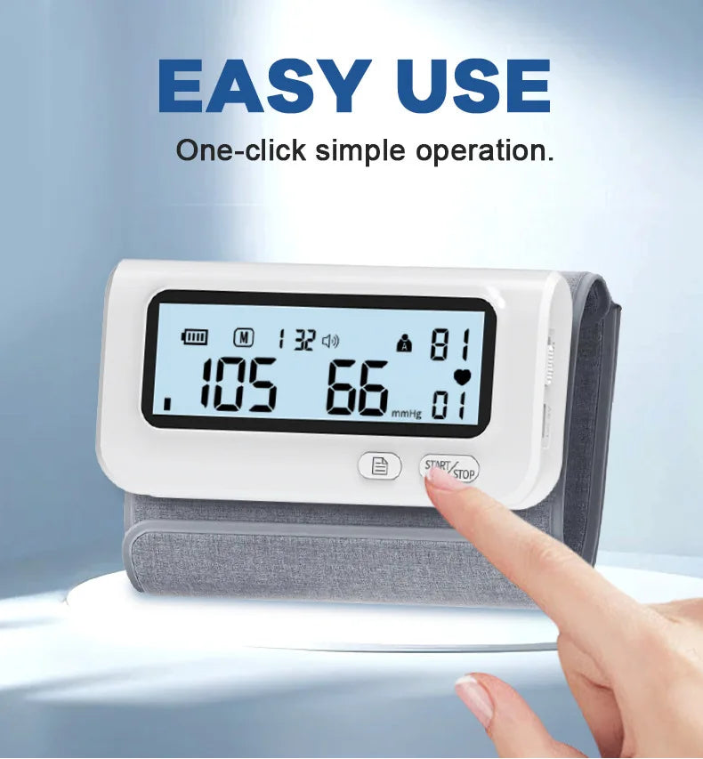 Blood Pressure Monitor, Attached Universal Upper Arm Cuff, Digital LCD Display, Charger Cable and Carrying Case Included