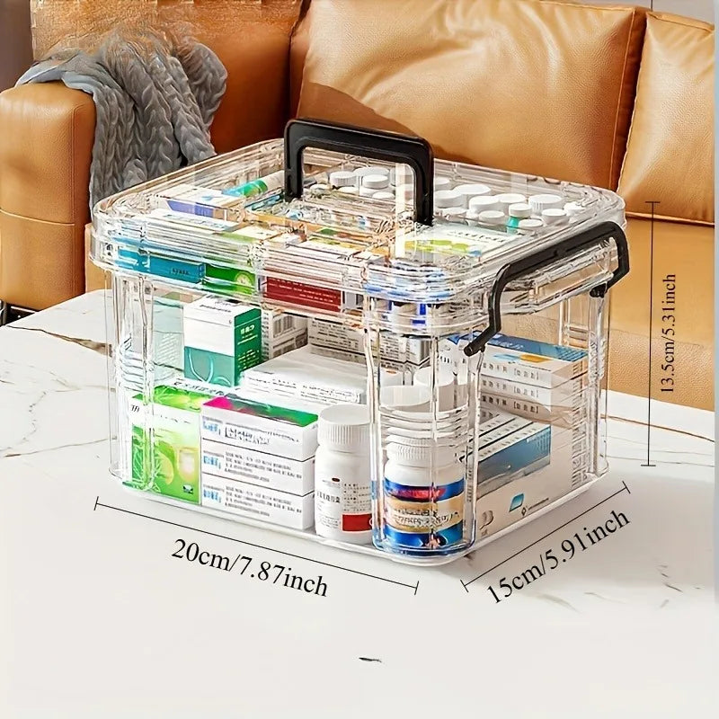 1pc Waterproof Medicine Organizer Box, PVC Storage with Double Layer & Stackable Design, for Pills, Vitamins, First Aid
