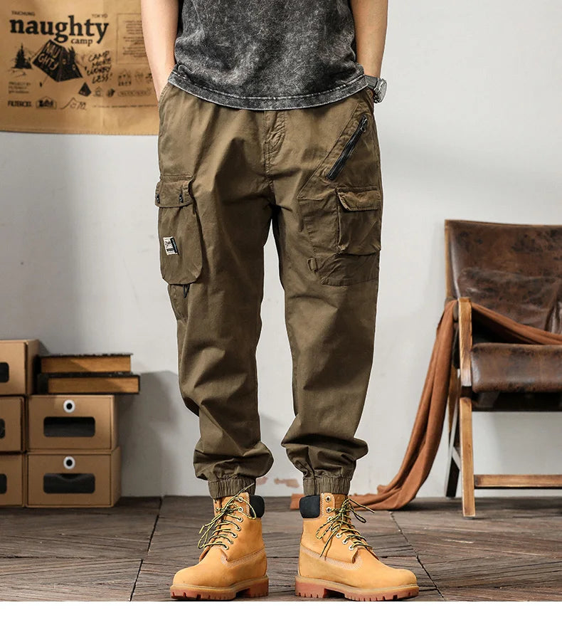 Man's Cargo Pants High Waist Casual Ninth Pants Fashion Slim High Street Straight Workwear Trousers Trend Streetwear Binding leg