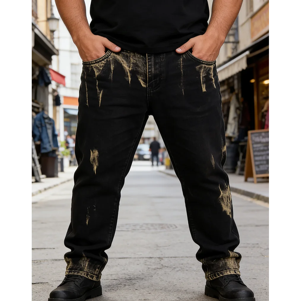 European and American men's jeans for spring and autumn fashion, casual high street, gradient color, retro straight leg pants