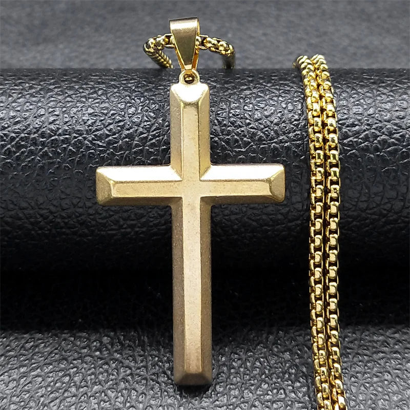 Christ Jesus Crucifix Cross Necklace for Women Men Stainless Steel Gold Color Chain Necklaces Jewelry colar masculino NS01