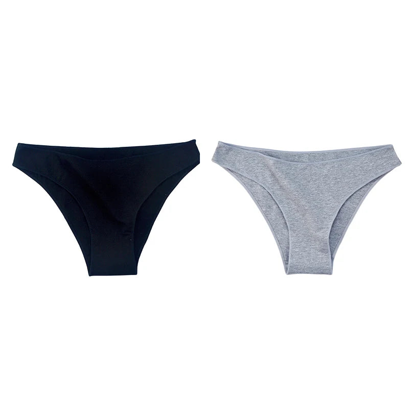 2Pcs Women Cotton Panties Comfortable Underwear Solid Low Waist Briefs Female Underpants Elasticity Breathable Lingerie M-XL