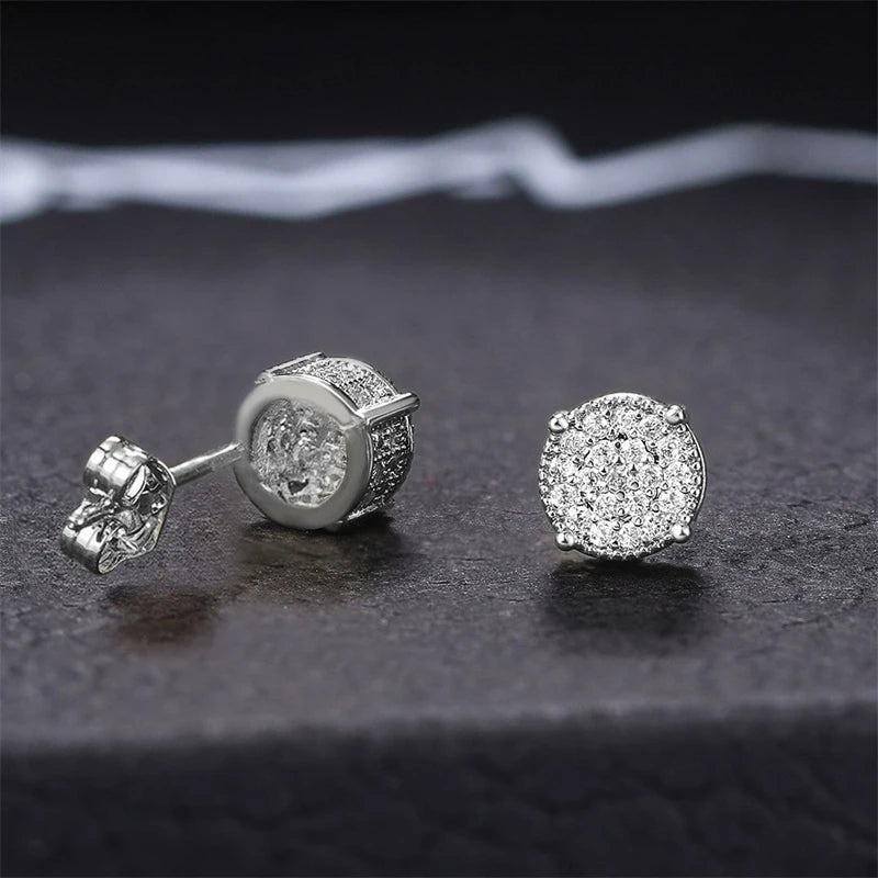 Huitan Fancy Round Shaped Stud Earrings Paved Shiny CZ Stone Silver Color/Gold Everyday Fashion Versatile Women's Ear Jewelry