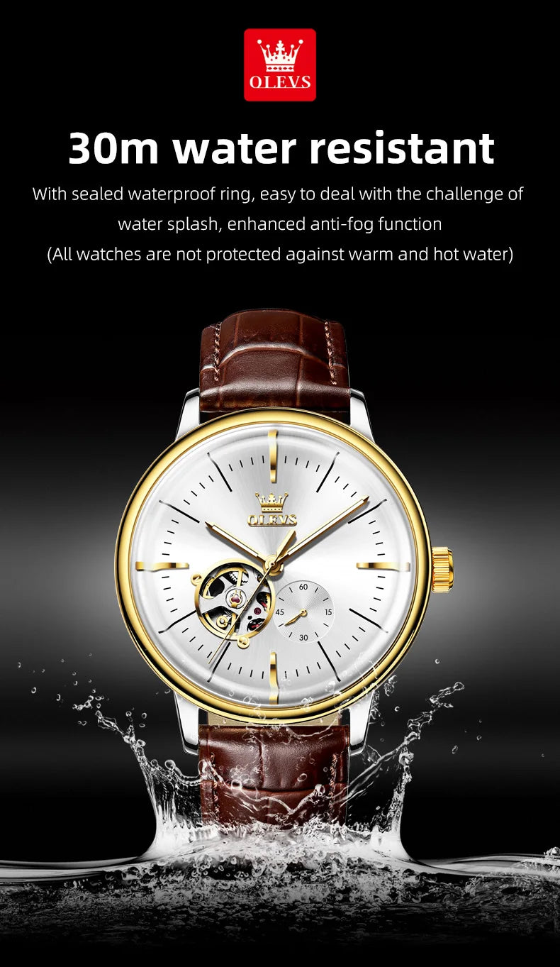 OLEVS 6708 Mechanical Watch for Men Fashion Arched Glass Automatic Men's Watches Hollow Simple Luxury Brand Original Man Watch