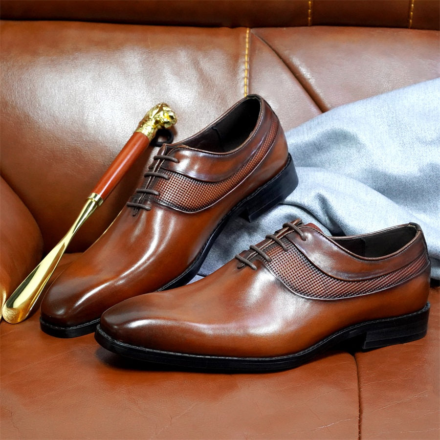 High-end Men's Oxford Shoes Genuine Leather Handmade Lace Up Pointed Toe Dress Leather Shoes Wedding Party Men's Business Shoes