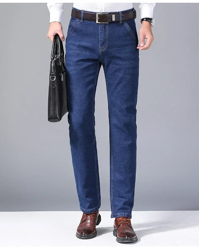 2024 NEW Men's Fashion Business Jeans Classic Style Casual Stretch Slim Jean Pants Male Brand Denim Trousers Black Blue