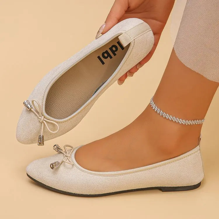 Women's Elegant Pointed Toe Ballet Flats with Bowknot Decor Slip-On Dress Shoes for Office Wedding Party Daily Casual Footwear