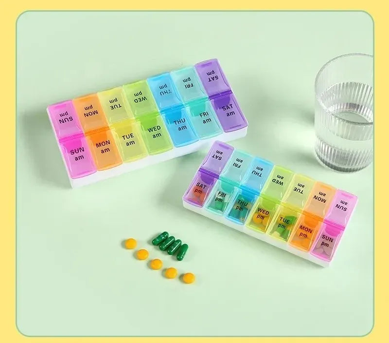 7 Day Pill Organizer 14 Compartments 3 Times Daily Portable Travel Medicine Box for Vitamins Fish Oil Supplements